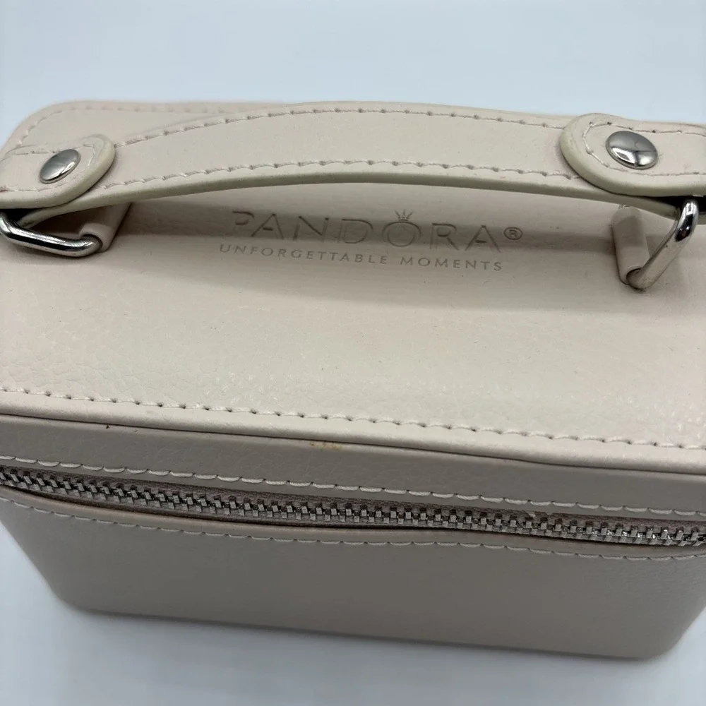 Pandora Beige Faux Leather Jewelry Box/Travel Case w/Black Velvet Interior